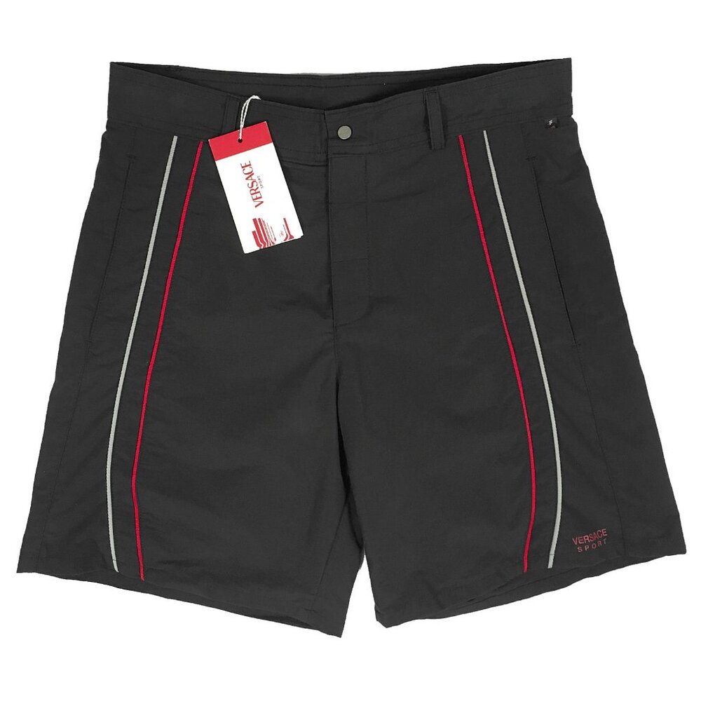 NEW VINTAGE Gianni Versace Sport Swim Trunks (Bathing Suit) Shorts! Black  ITALY